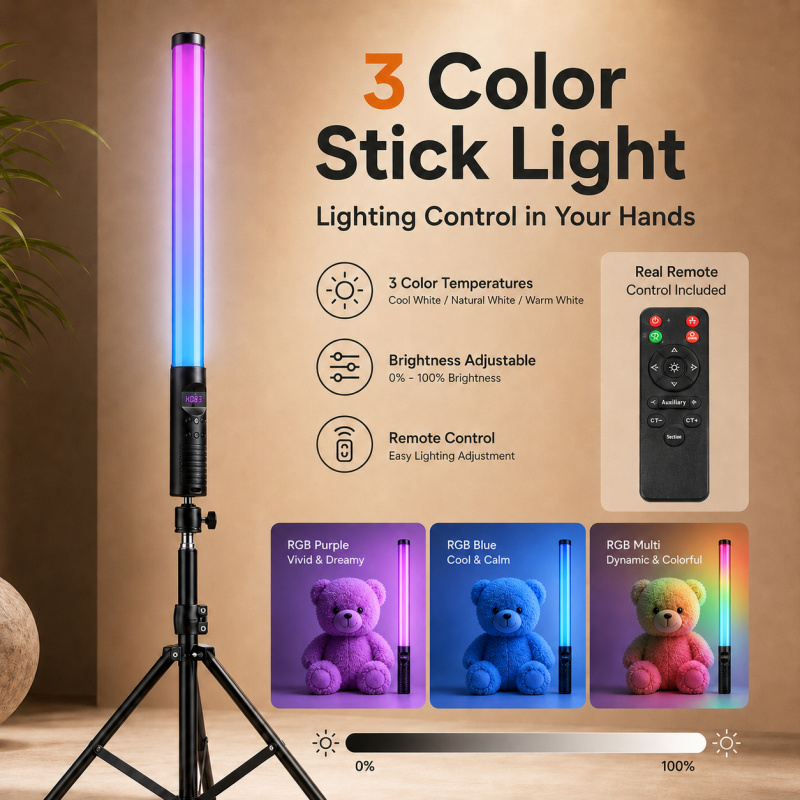 Photography Lighting Indoor - RGB Handheld Video Light Wand, Portable