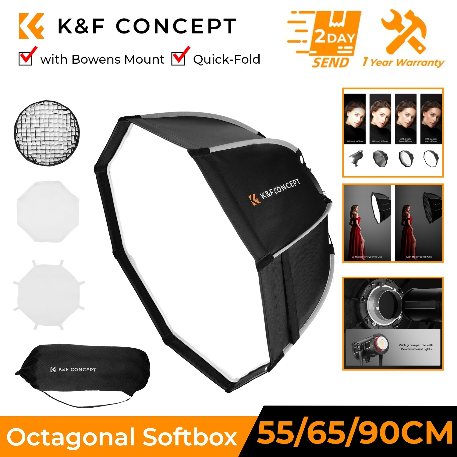 Beauty Dish 55Cm - 90cm/65cm/55cm Octagonal Softbox Quick Release Bowens