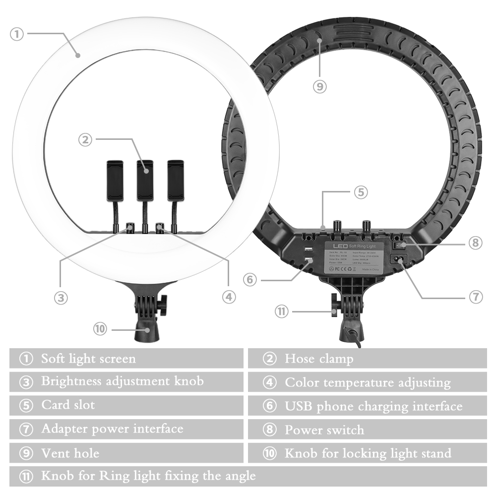 SH 18 Inch Knob Ring Light LED - đánh giá và giá Photography Lighting Description