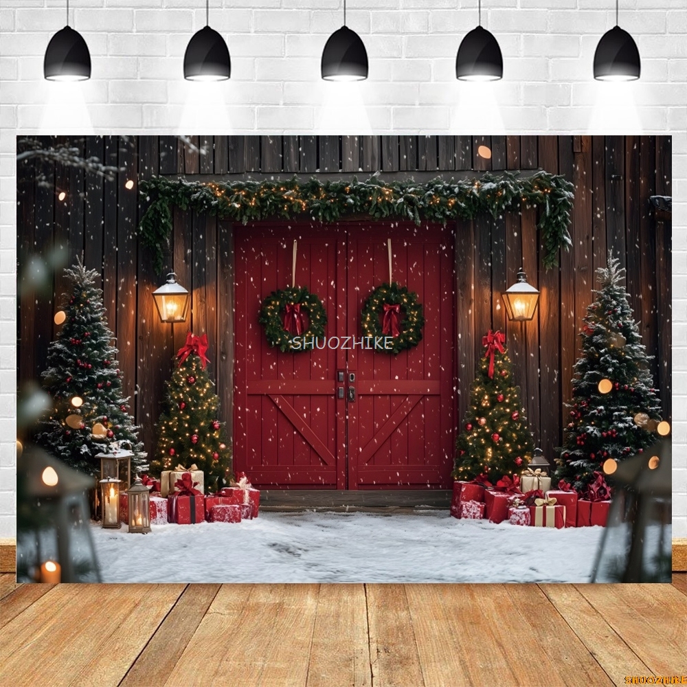 Christmas Red Barn Door Backdr - đánh giá và giá Photography Lighting Indoor