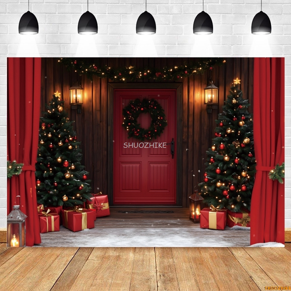 Christmas Red Barn Door Backdr - đánh giá và giá Photography Lighting Indoor
