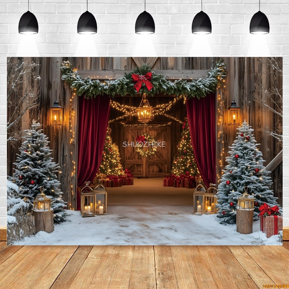 Christmas Red Barn Door Backdr - đánh giá và giá Photography Lighting Indoor